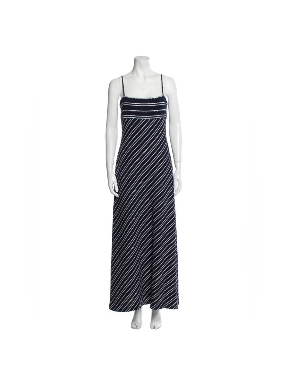 St. John Navy and White Striped Maxi Dress with Spaghetti Straps USA 4